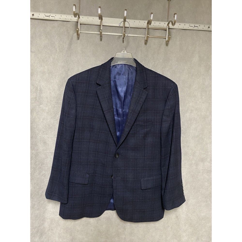 Pronto Uomo Platinum Men 2 Button Blazer 44S Blue Plaid Wool Coat Flannel Luxury